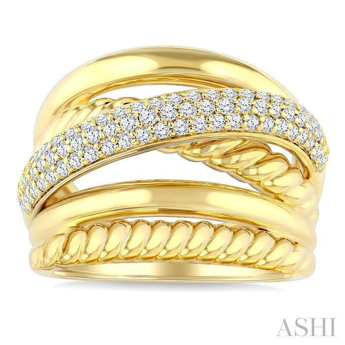 1/2 Ctw Round Cut Diamond Aeris Gold Criss Cross Fashion Ring in 14K Yellow Gold