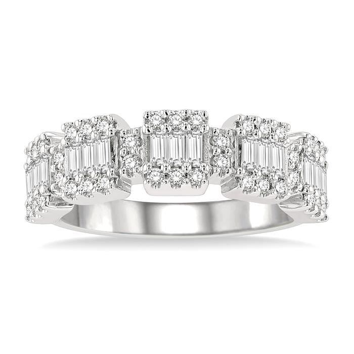 3/4 Ctw Baguette and Round Cut Diamond Fusion Ring in 14K White Gold