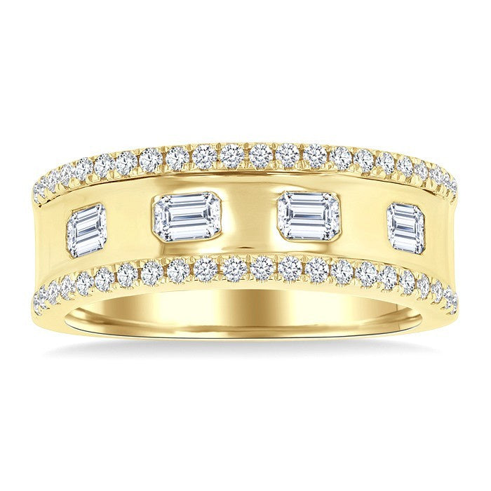 5/8 Ctw Wide 4-Stone Emerald & Round Cut Diamond Fashion Band in 14K Yellow Gold
