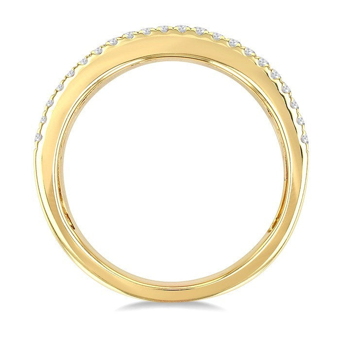 5/8 Ctw Wide 4-Stone Emerald & Round Cut Diamond Fashion Band in 14K Yellow Gold