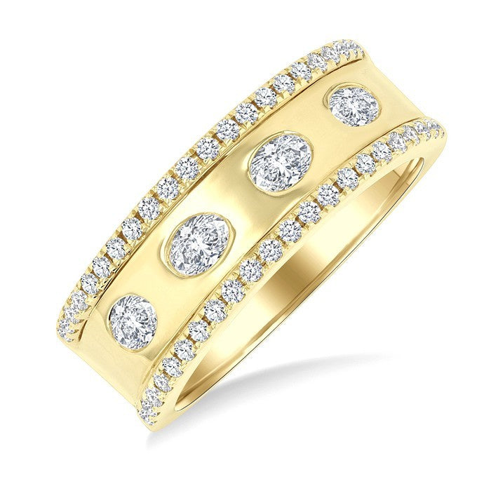 5/8 Ctw Wide 4-Stone Oval & Round Cut Diamond Fashion Band in 14K Yellow Gold