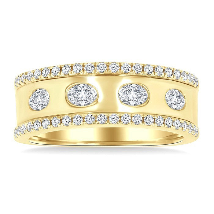 5/8 Ctw Wide 4-Stone Oval & Round Cut Diamond Fashion Band in 14K Yellow Gold