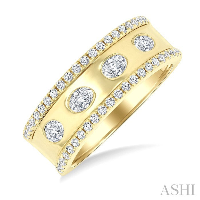 5/8 Ctw Wide 4-Stone Oval & Round Cut Diamond Fashion Band in 14K Yellow Gold
