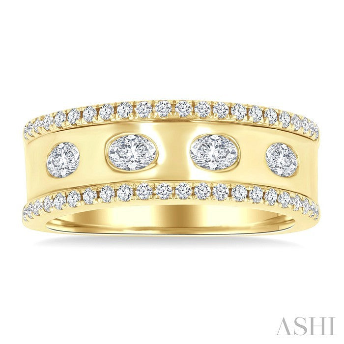 5/8 Ctw Wide 4-Stone Oval & Round Cut Diamond Fashion Band in 14K Yellow Gold