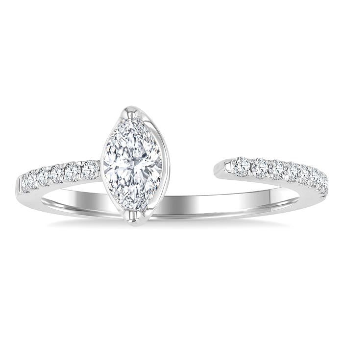 3/8 Ctw Marquise and Round Cut Diamond Fashion Open Ring in 14K White Gold
