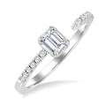 3/8 Ctw Emerald and Round Cut Diamond Fashion Open Ring in 14K White Gold