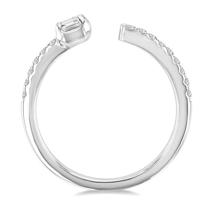 3/8 Ctw Emerald and Round Cut Diamond Fashion Open Ring in 14K White Gold