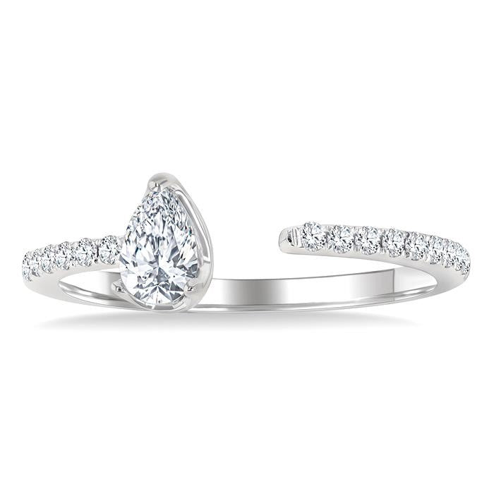 3/8 Ctw Pear and Round Cut Diamond Fashion Open Ring in 14K White Gold