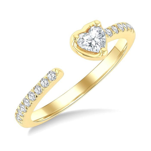 3/8 Ctw Heart-Shaped and Round Cut Diamond Open Fashion Ring in 14K Yellow Gold