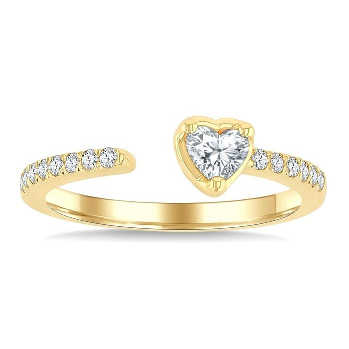 3/8 Ctw Heart-Shaped and Round Cut Diamond Open Fashion Ring in 14K Yellow Gold