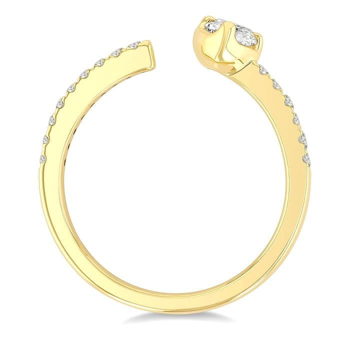 3/8 Ctw Heart-Shaped and Round Cut Diamond Open Fashion Ring in 14K Yellow Gold