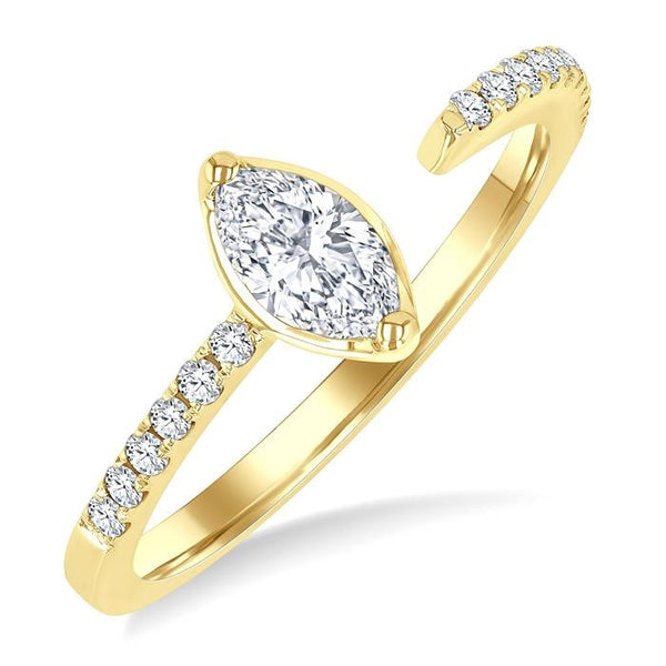 3/8 Ctw Marquise and Round Cut Diamond Fashion Open Ring in 14K Yellow Gold