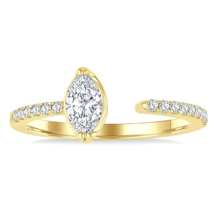 3/8 Ctw Marquise and Round Cut Diamond Fashion Open Ring in 14K Yellow Gold