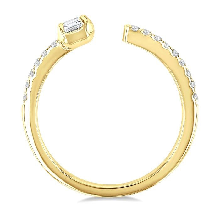 3/8 Ctw Emerald and Round Cut Diamond Fashion Open Ring in 14K Yellow Gold