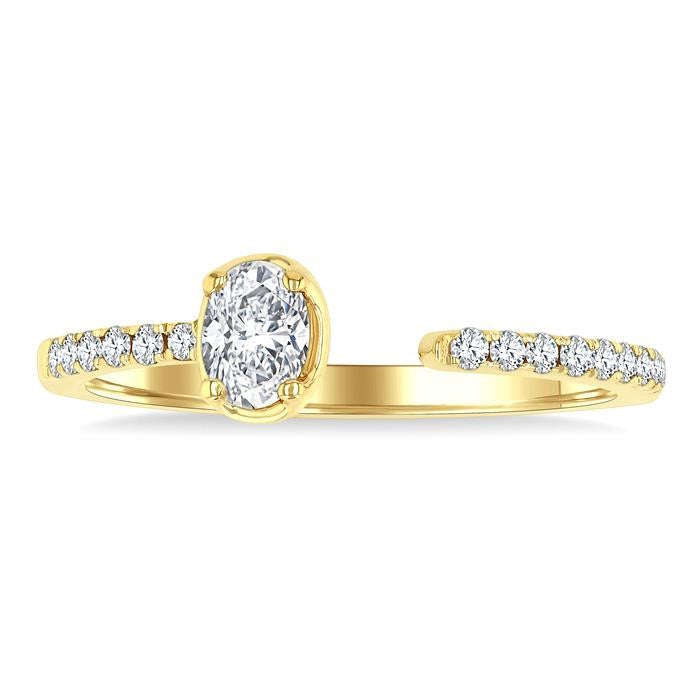 3/8 Ctw Oval and Round Cut Diamond Fashion Open Ring in 14K Yellow Gold