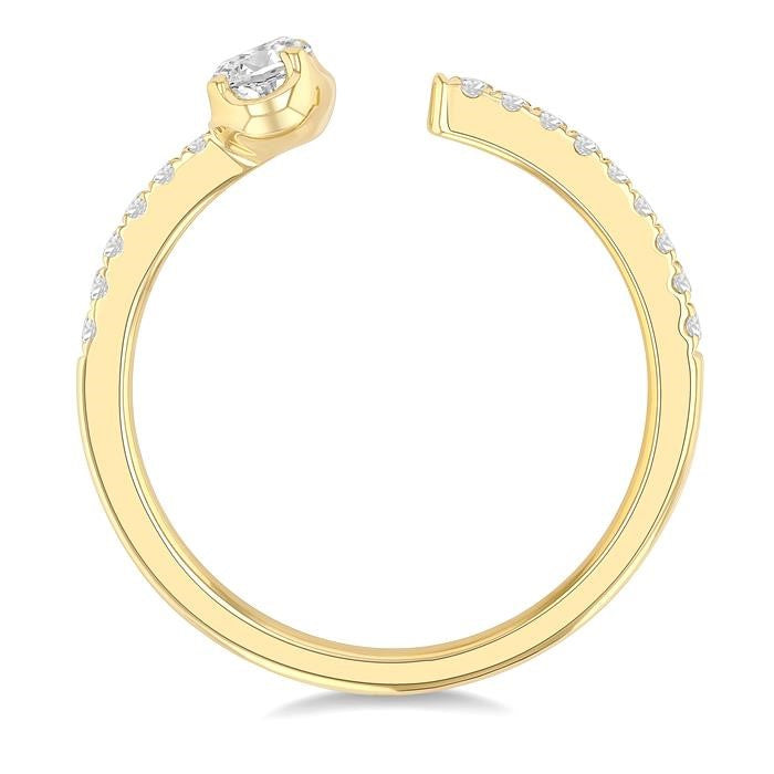 3/8 Ctw Oval and Round Cut Diamond Fashion Open Ring in 14K Yellow Gold