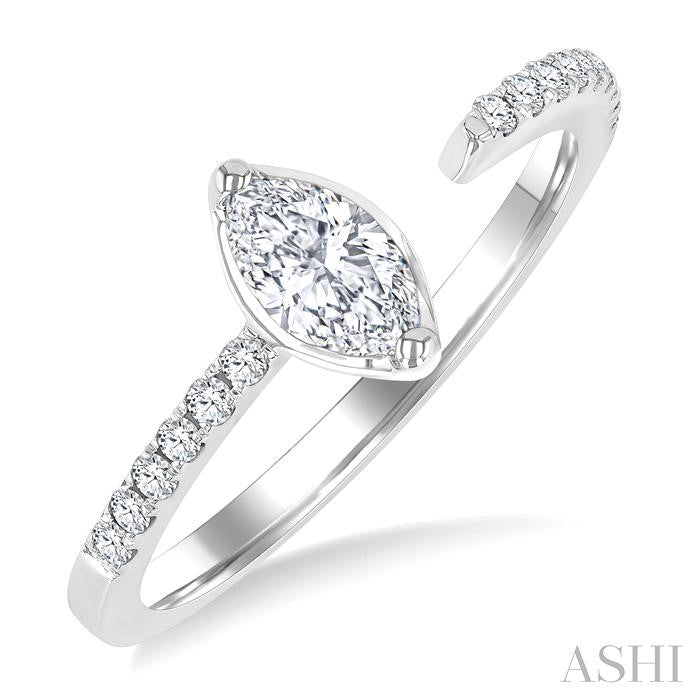 3/8 Ctw Marquise and Round Cut Diamond Fashion Open Ring in 14K White Gold