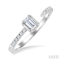 3/8 Ctw Emerald and Round Cut Diamond Fashion Open Ring in 14K White Gold