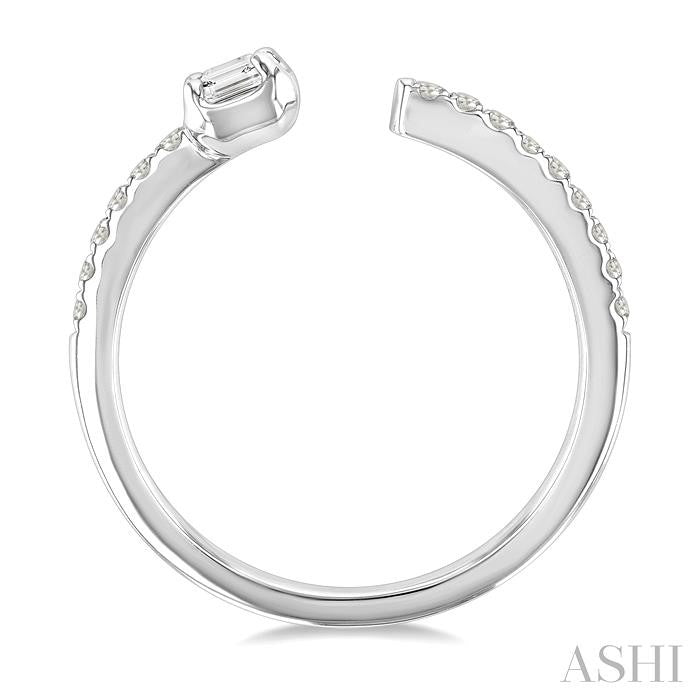 3/8 Ctw Emerald and Round Cut Diamond Fashion Open Ring in 14K White Gold