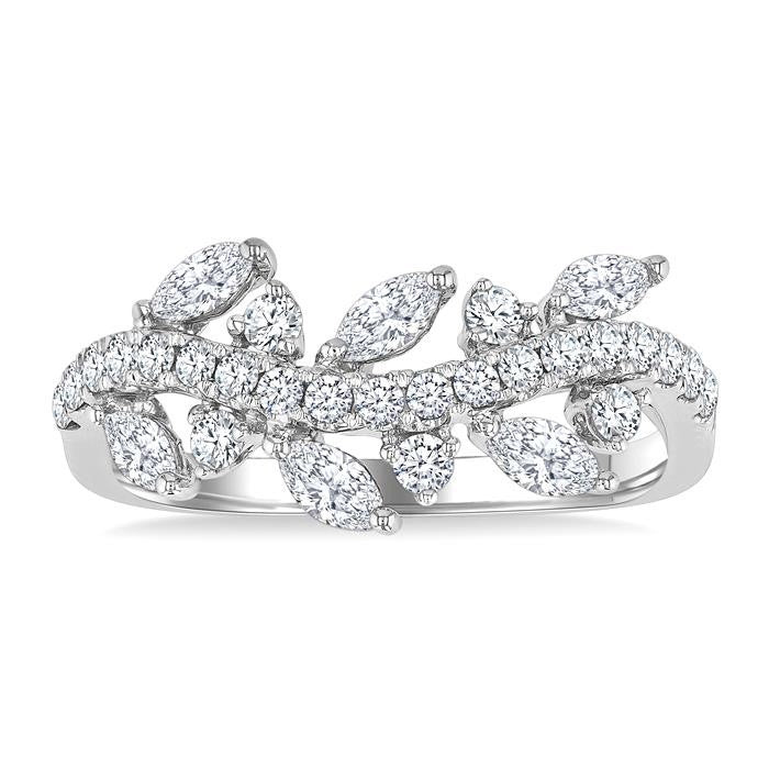 3/4 Ctw Curved Center Marquise and Round Cut Diamond Fashion Band in 14K White Gold