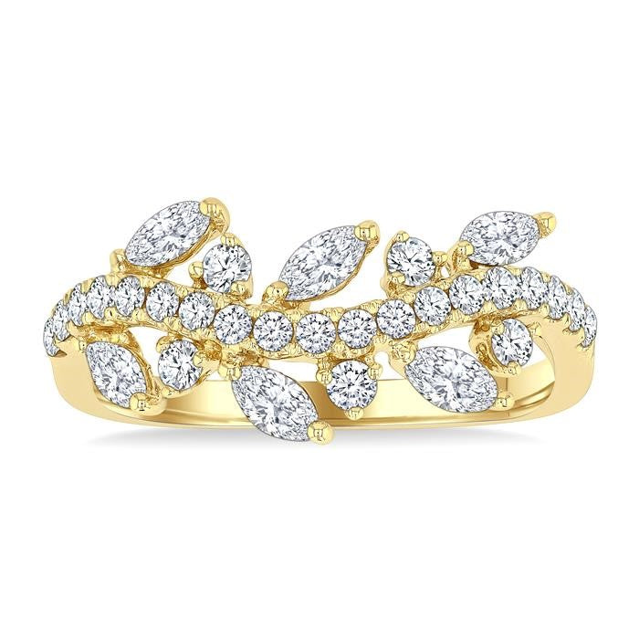 3/4 Ctw Curved Center Marquise and Round Cut Diamond Fashion Band in 14K Yellow Gold