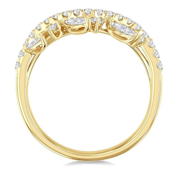 3/4 Ctw Curved Center Marquise and Round Cut Diamond Fashion Band in 14K Yellow Gold