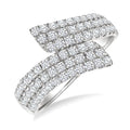 1 Ctw Bypass Triple Row Round Cut Diamond Wide Fashion Band in 14K White Gold