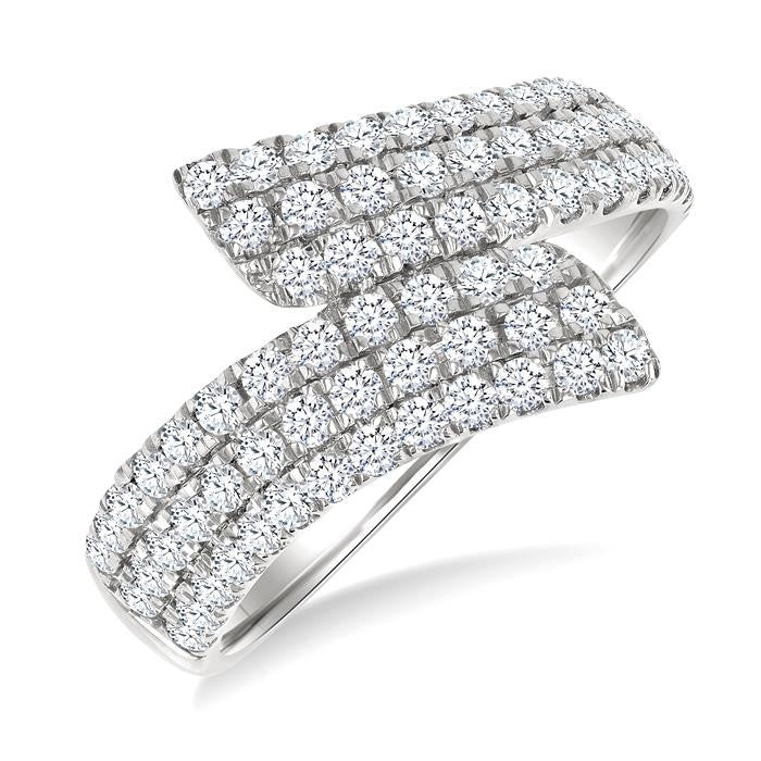 1 Ctw Bypass Triple Row Round Cut Diamond Wide Fashion Band in 14K White Gold