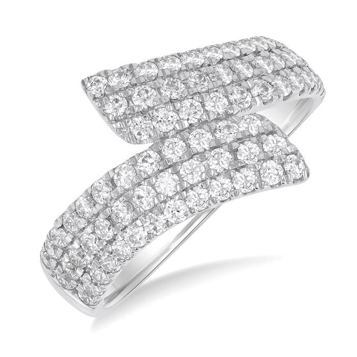 1 Ctw Bypass Triple Row Round Cut Diamond Wide Fashion Band in 14K White Gold