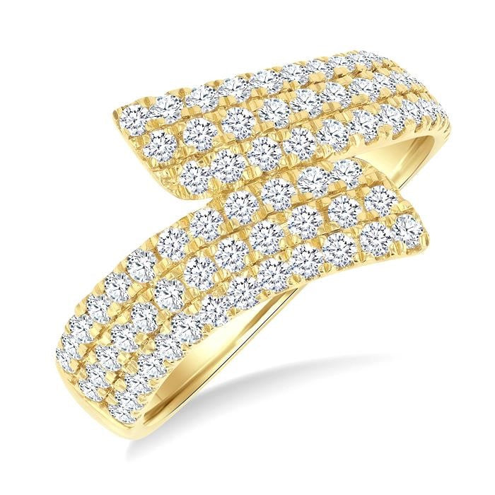 1 Ctw Bypass Triple Row Round Cut Diamond Wide Fashion Band in 14K Yellow Gold