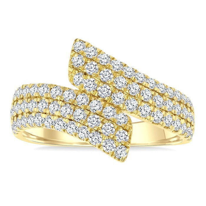 1 Ctw Bypass Triple Row Round Cut Diamond Wide Fashion Band in 14K Yellow Gold
