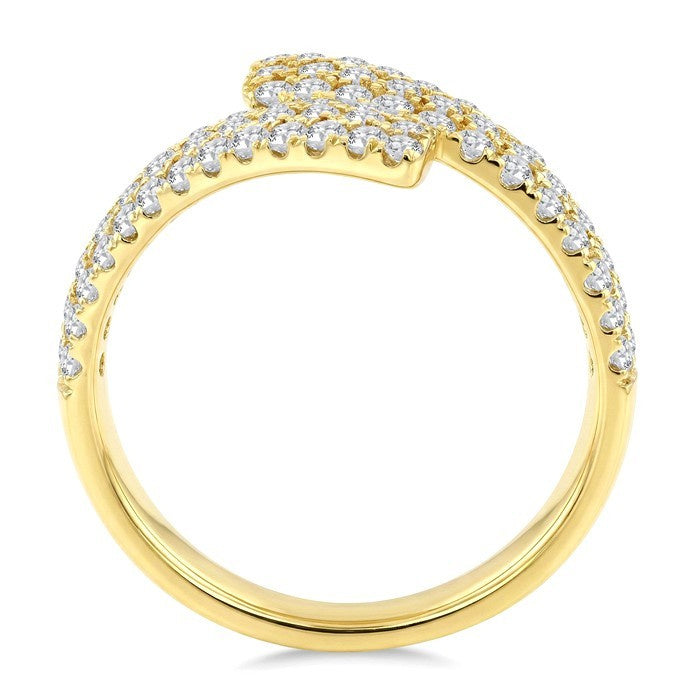 1 Ctw Bypass Triple Row Round Cut Diamond Wide Fashion Band in 14K Yellow Gold