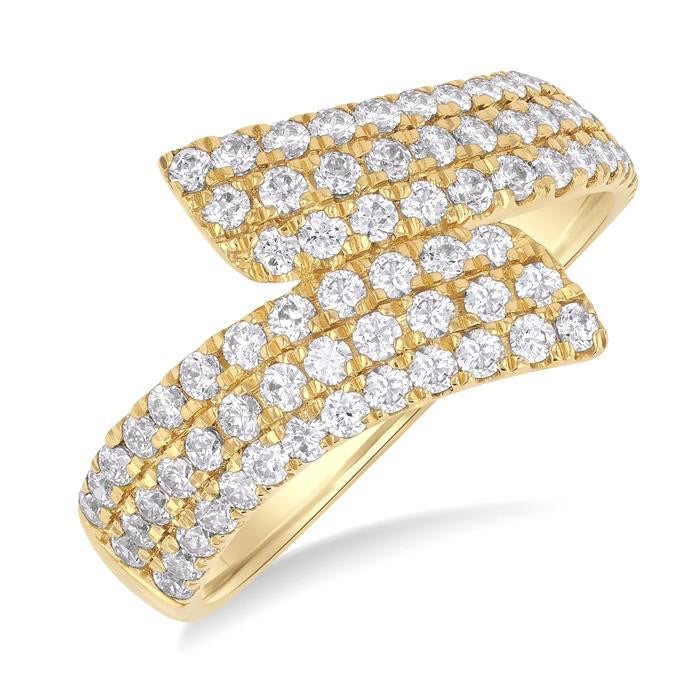 1 Ctw Bypass Triple Row Round Cut Diamond Wide Fashion Band in 14K Yellow Gold