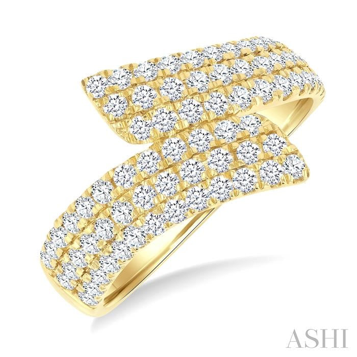 1 Ctw Bypass Triple Row Round Cut Diamond Wide Fashion Band in 14K Yellow Gold