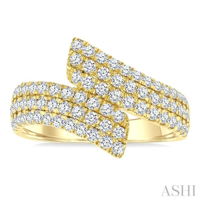1 Ctw Bypass Triple Row Round Cut Diamond Wide Fashion Band in 14K Yellow Gold