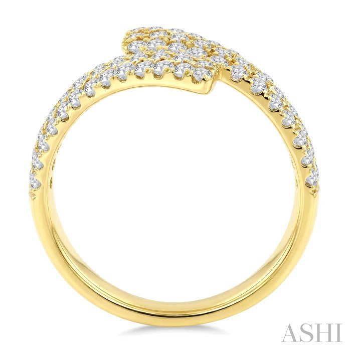 1 Ctw Bypass Triple Row Round Cut Diamond Wide Fashion Band in 14K Yellow Gold