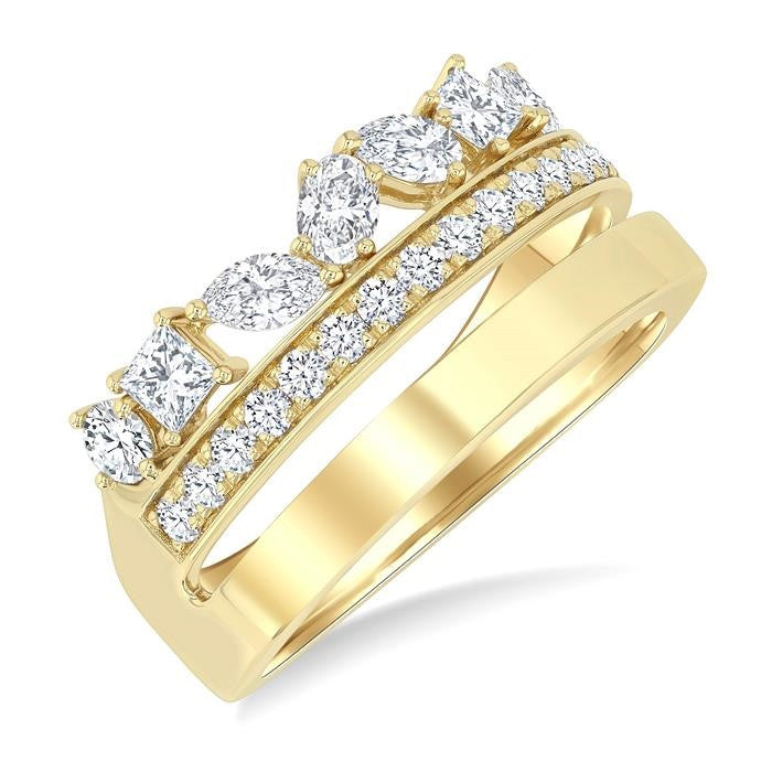 1 1/6 Ctw Split Top Mixed Diamond Cut Bold Gold Fashion Wide Band in 14K Yellow Gold