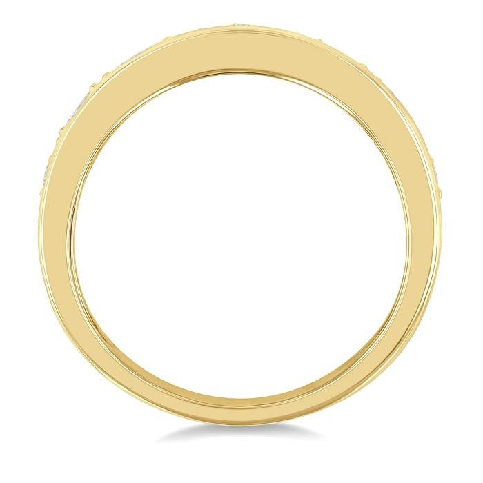 1 1/6 Ctw Split Top Mixed Diamond Cut Bold Gold Fashion Wide Band in 14K Yellow Gold