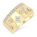 3/4 Ctw Mixed Cut Diamond Mosaic Fashion Wide Band in 14K Yellow Gold