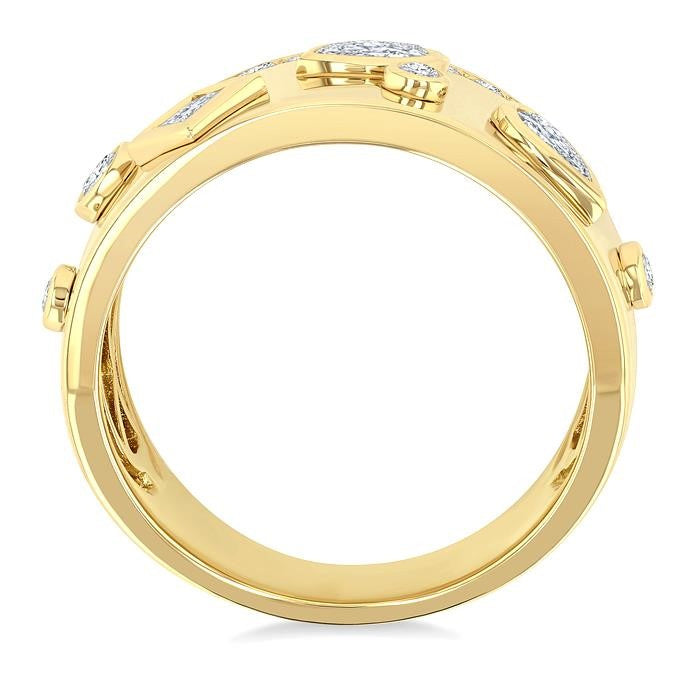 3/4 Ctw Mixed Cut Diamond Mosaic Fashion Wide Band in 14K Yellow Gold