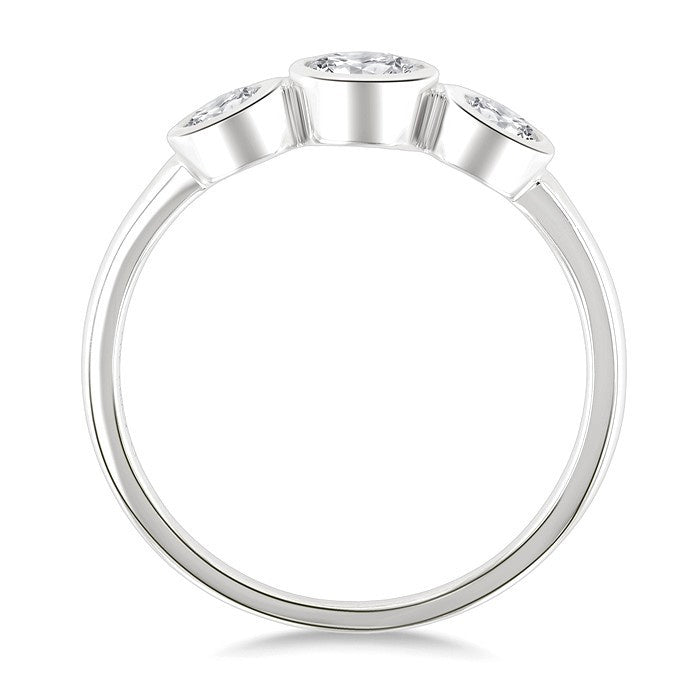 1 Ctw 3-Stone Bezel Set Oval Cut Diamond Ring in 14K White Gold