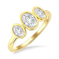 1 Ctw 3-Stone Bezel Set Oval Cut Diamond Ring in 14K Yellow Gold