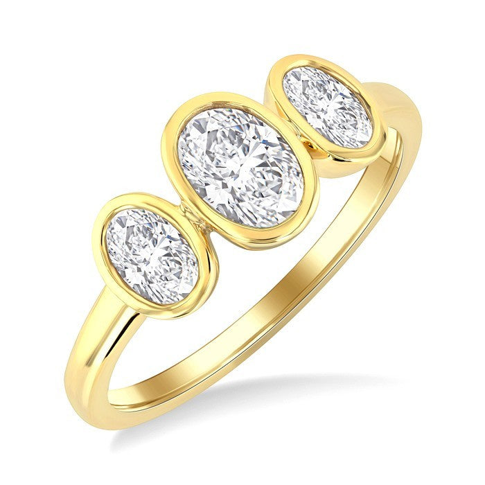 1 Ctw 3-Stone Bezel Set Oval Cut Diamond Ring in 14K Yellow Gold