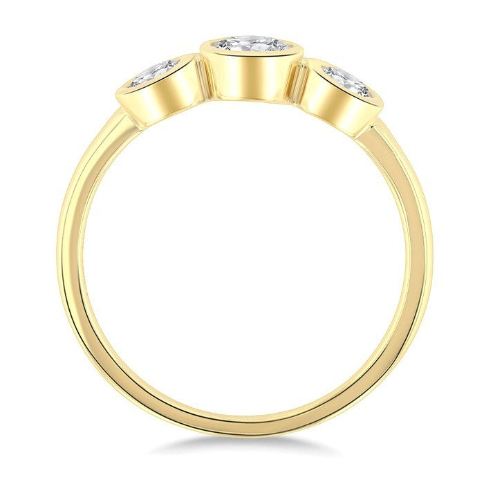 1 Ctw 3-Stone Bezel Set Oval Cut Diamond Ring in 14K Yellow Gold