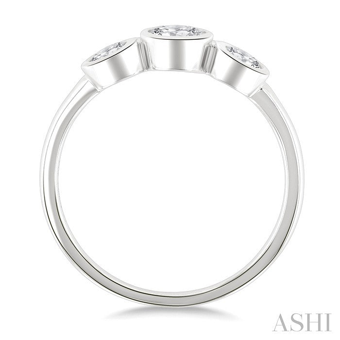 1 Ctw 3-Stone Bezel Set Oval Cut Diamond Ring in 14K White Gold