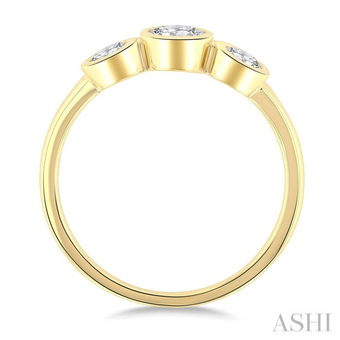 1 Ctw 3-Stone Bezel Set Oval Cut Diamond Ring in 14K Yellow Gold