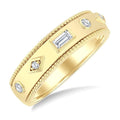 1/6 Ctw Mixed Shape Bezel Set Baguette and Round Cut Diamond Fashion Band in 14K Yellow Gold