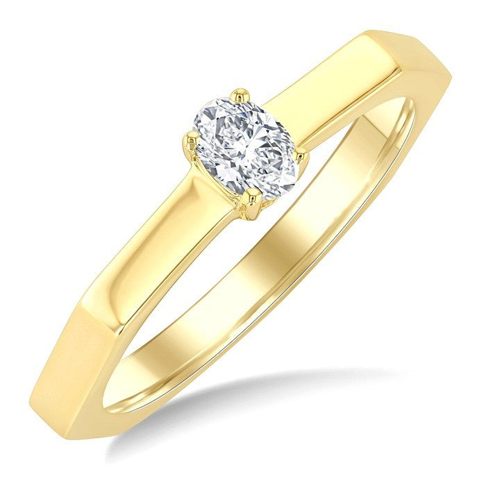 1/5 Ctw Hexagon Shank Oval Cut Diamond Fashion Ring in 14K Yellow Gold