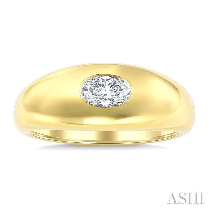 1/2 Ctw Aeris Gold East-West Set Oval Cut Diamond Solitaire Fashion Ring in 14K Yellow Gold