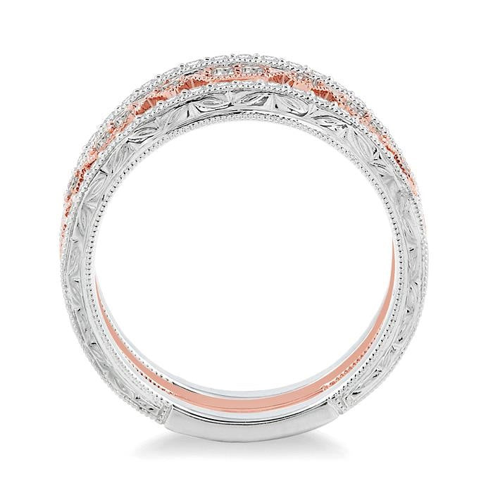 1/2 Ctw Round Cut Diamond Triple Band Set in 14K White and Rose Gold